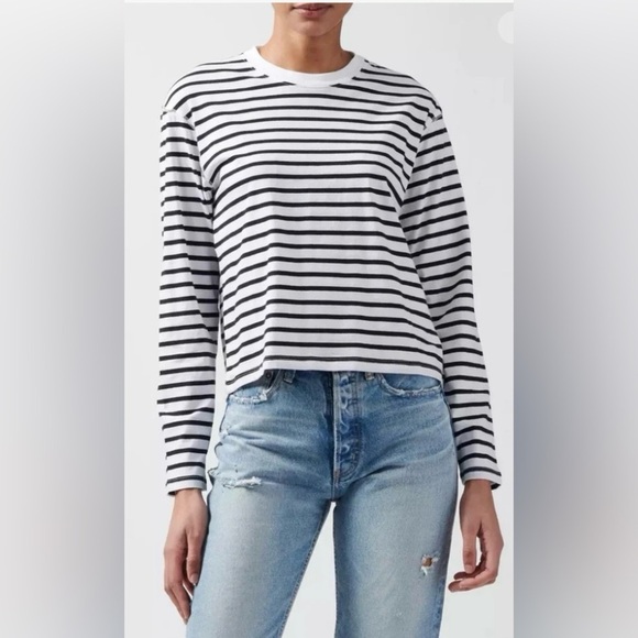 ATM Anthony Thomas Melillo Tops - ATM White M Stripe Jersey Long Sleeve Boy Tee Nautical Classic Staple Preppy